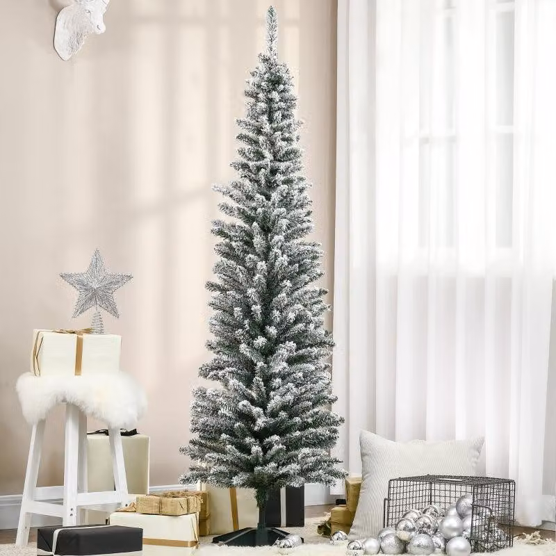 Albero di Natale artificiale sottile con effetto neve - 180 cm | Colore: verde e bianco | Dimensioni: 55x55x180 cm