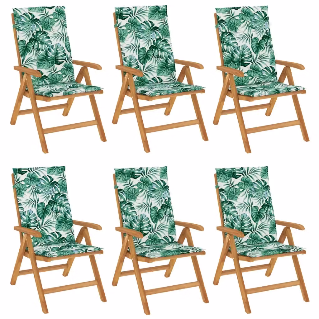 Set di 6 sedie pieghevoli reclinabili con cuscini vidaXL in legno di teak marrone per giardino – 2