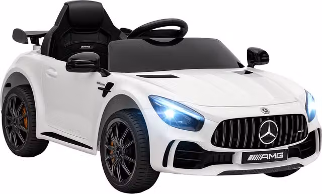 Auto elettrica Mercedes AIYAPLAY per bambini con telecomando, luci e musica, Bianco