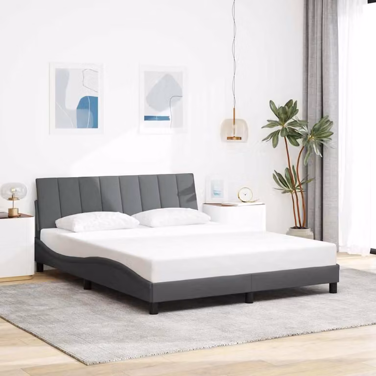 Giroletto senza materasso vidaXL Hanko in tessuto grigio con struttura in legno e metallo L/P/H: 200 x 160 x 74,5 cm