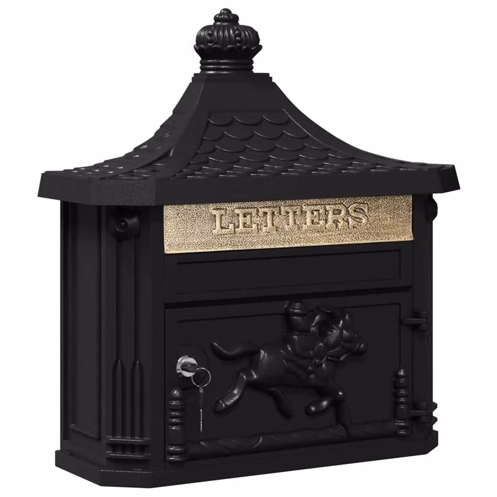 Cassetta postale da muro vidaXL in alluminio, colore nero, L: 40,5 cm, P: 16 cm, H: 45 cm – 2