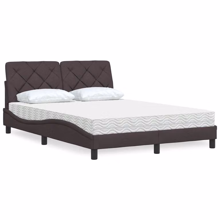 Letto con Materasso vidaXL in Tessuto Marrone e Bianco con Struttura Imbottita e Design Moderno L/P/H: 140 x 200 x 145 cm
