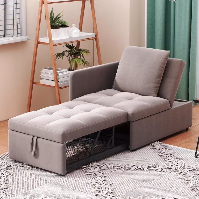 Divano letto 3 in 1, divano multifunzionale in tessuto di lino, schienale regolabile, colore grigio