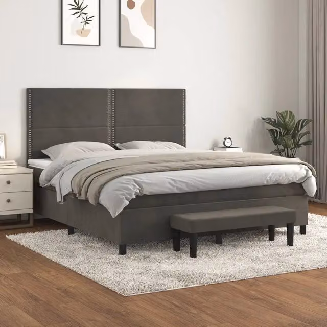 Letto Ibrido con Giroletto a Molle e Materasso vidaXL in Velluto Grigio e Bianco L/P/H: 203 x 160 x 128 cm – 1