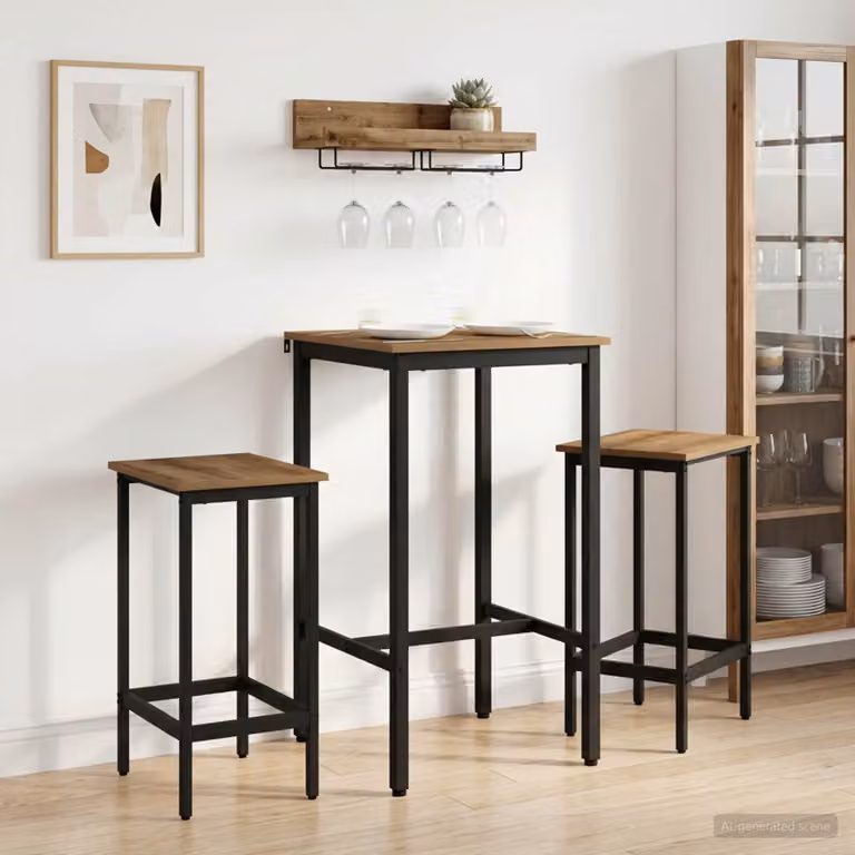 vidaXL Tavolo da bar moderno in legno ingegnerizzato e metallo, L/P/H: 52 x 52 x 110 cm, marrone e nero