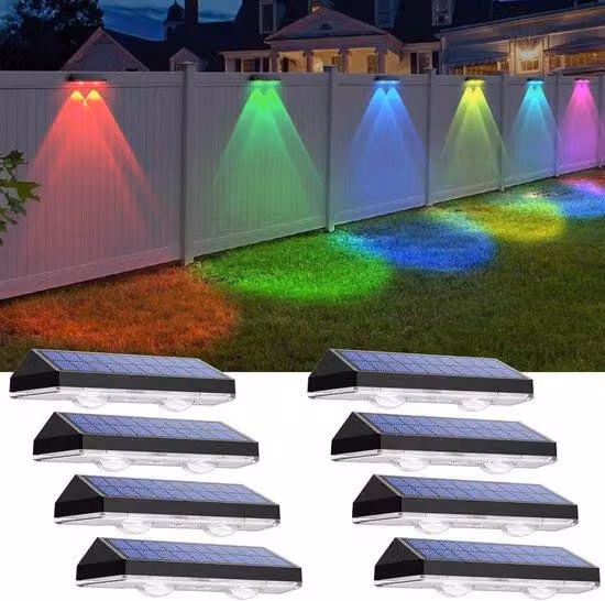 Luci da esterno - Bianco caldo e RGB a 6 colori, dal crepuscolo all'alba, illuminazione da esterno, luci da giardino impermeabili IP65 per esterni/cortili/ringhiere/scale/terrazze/pareti (confezione da 8)