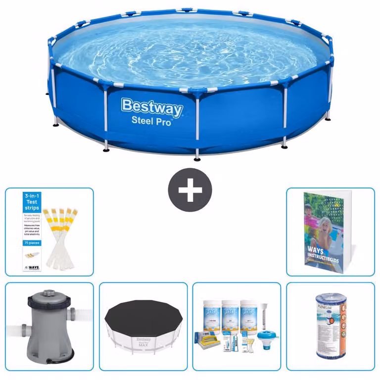 Bestway Steel Pro, piscina in acciaio, rotonda - 366x76 cm - composta da 5 parti, modello S208
