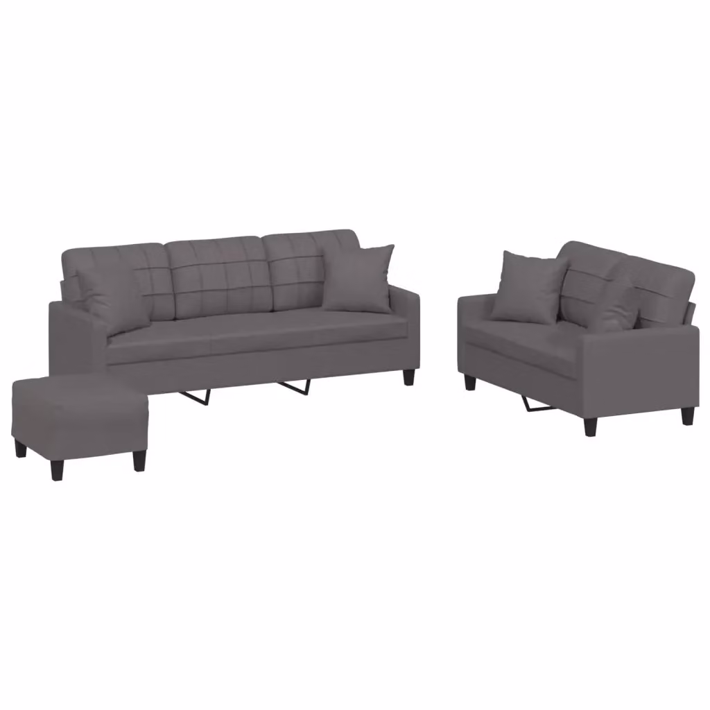 Set di divani moderno vidaXL composto da divano a 3 posti, divano a 2 posti e pouf in similpelle grigio con cuscini inclusi – 2