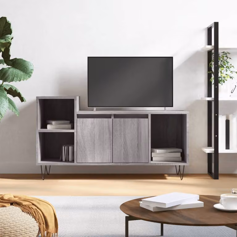 Mobile TV moderno vidaXL in legno e metallo, Grigio, L 100 cm x P 35 cm x H 55 cm