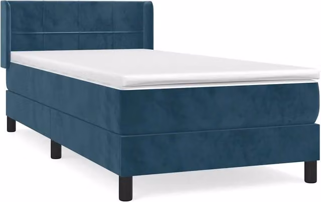 Letto singolo | Letto per adulti | Giroletto a Molle con Materasso Blu Scuro 90x200 cm in Velluto