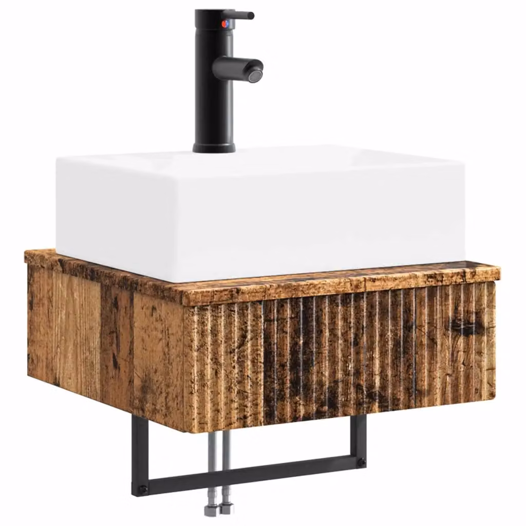 Lavabo da parete vidaXL in legno antico marrone L: 40 cm, P: 41 cm, H: 39 cm – 2
