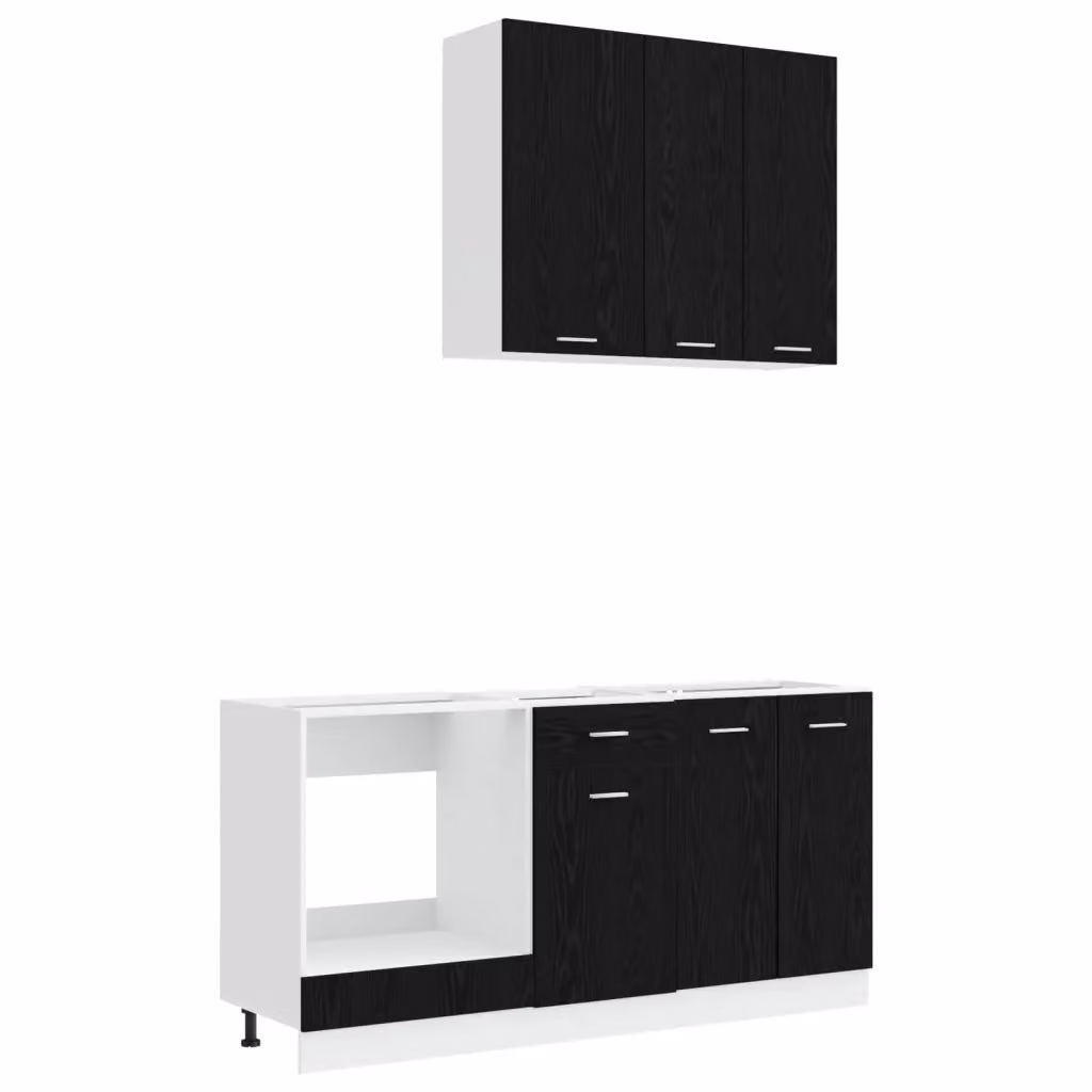 Unità cucina moderna vidaXL in 5 pezzi in legno e MDF colore nero e rovere con ante a battente e cassetti interni – 2