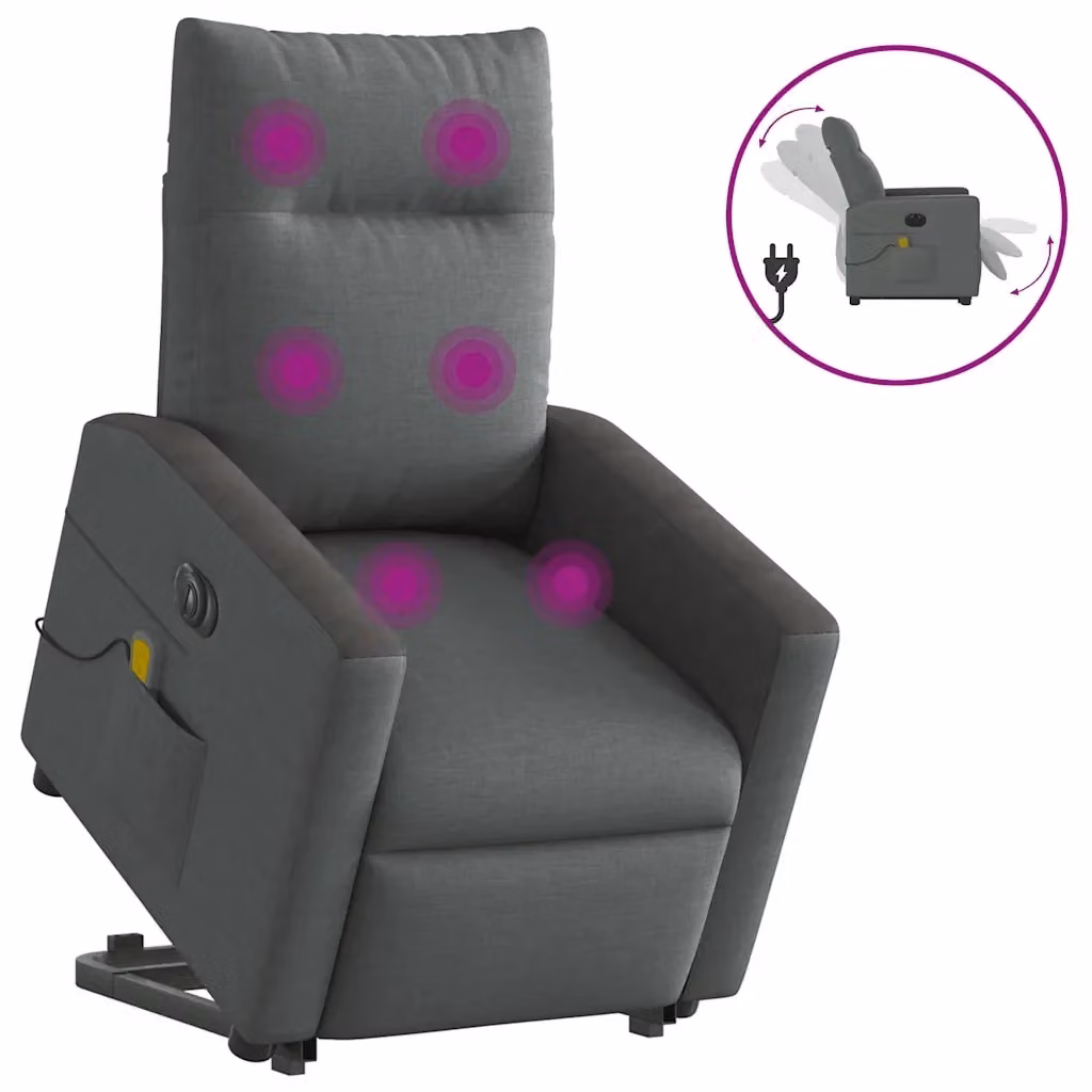 Poltrona Alzapersona Elettrica con Massaggio vidaXL in Tessuto Grigio e Nero per Senior – 2