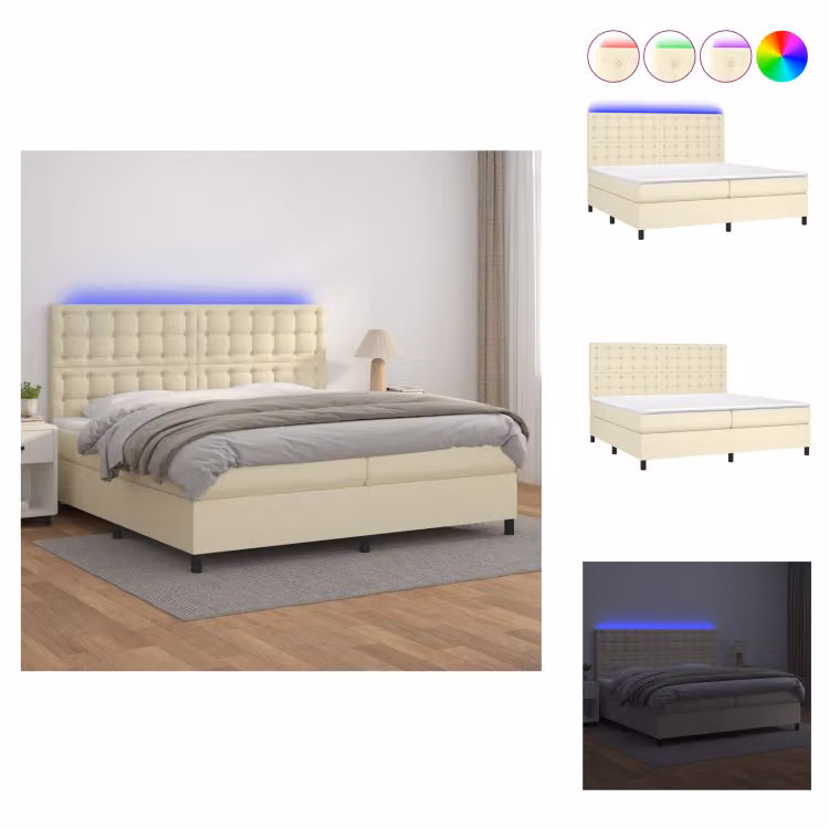 vidaXL Letto a molle insacchettate con materasso e LED crema 200x200 cm in Pelle finta - Letti & strutture letto