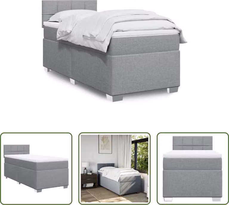 The Living Store Letto a molle con materasso grigio chiaro 80x200 cm in tessuto
