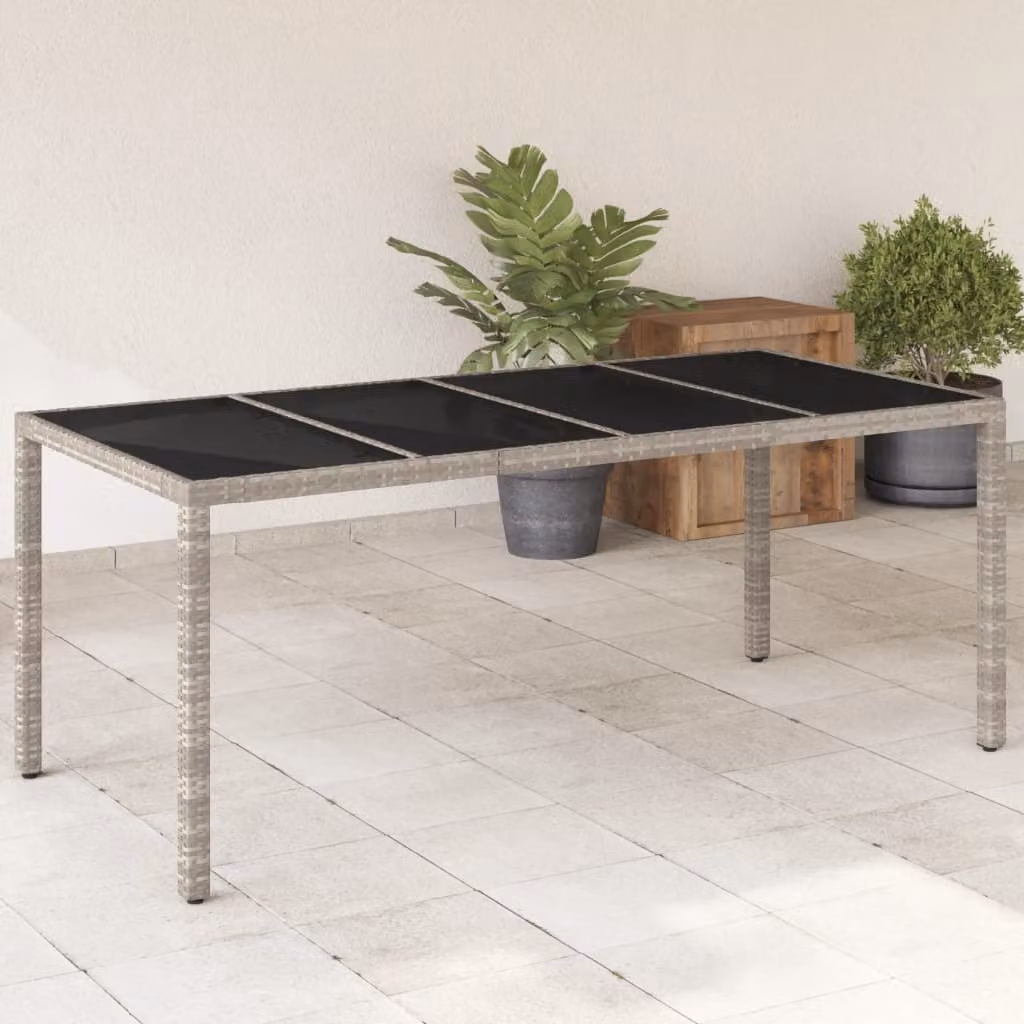 Maison Exclusive - Tavolo da giardino con piano in vetro Grigio chiaro 190x90x75 cm Poly Rattan