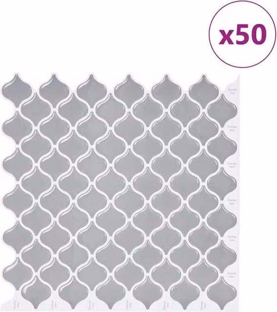 Set di 50 piastrelle Lanturn grigie in PVC e poliuretano con effetto tile look, dimensioni 27 x 27 cm