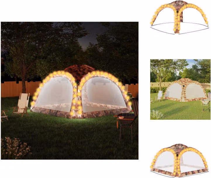 vidaXL Tenda per feste con LED e 4 pareti laterali 3,6x3,6x2,3 m Colori mimetici - Padiglioni e tende per feste