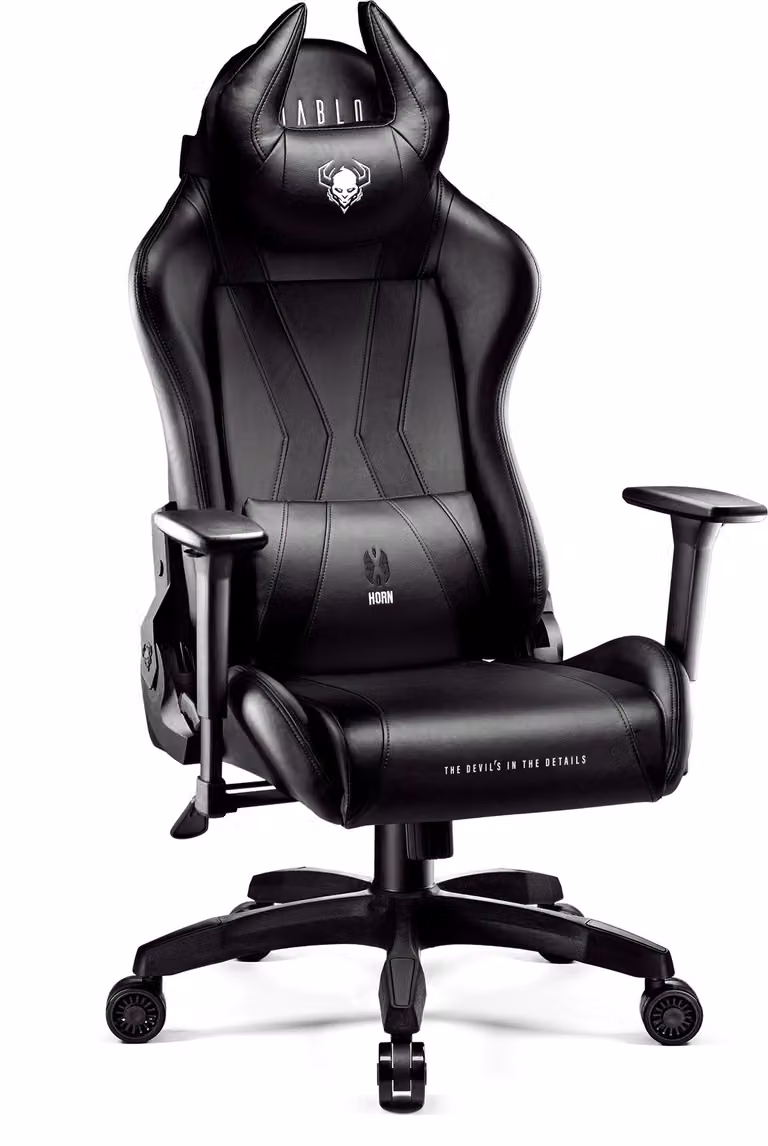 Diablo X-Horn Gaming Chair Sedia da ufficio Braccioli 3D Design ergonomico Cuscino collo/glutei Similcuoio Funzione dondolo Dimensioni normali Nero