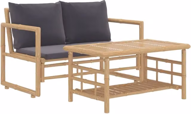 Set Salotto da Giardino 2pz | Set di Mobili da Esterno con Cuscini Grigio Scuro Bamb¨´