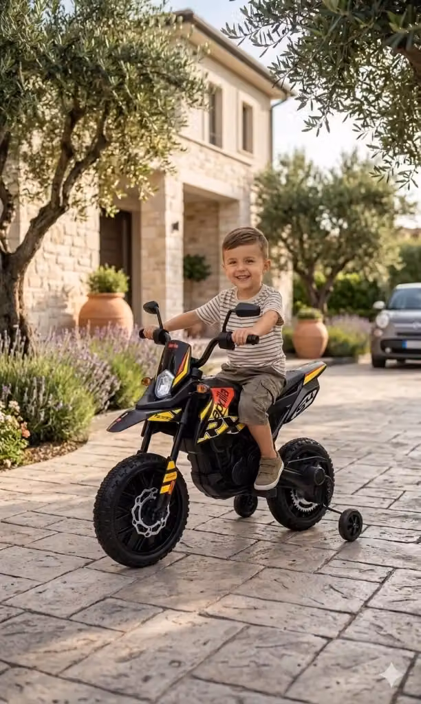 Moto Elettrica per Bambini Aprilia RX-125 Small 12V Gialla con Sedili in Pelle, Luci LED, Bluetooth e Sospensioni a Molla – 2