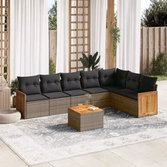 Set Divano da Giardino a L VIDAXL in Polyrattan Grigio con 8 Cuscini – 1