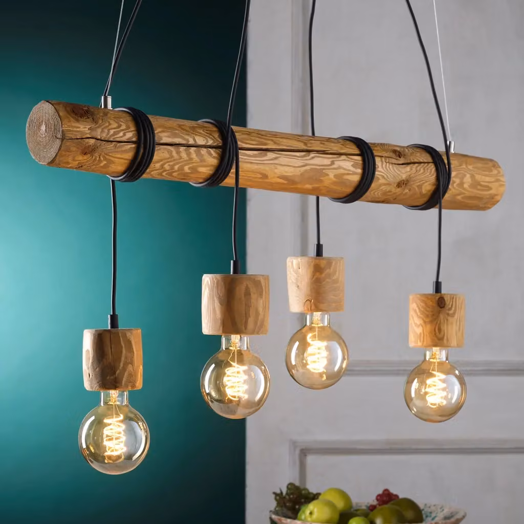 Lampadario a sospensione Onli Trabo moderno in legno marrone con 4 luci E27 – 2