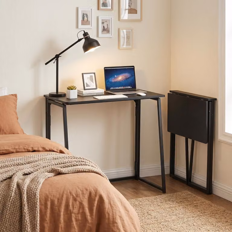 Scrivania pieghevole, dimensioni 80x40x75 cm, in legno, colore nero, ideale per l'ufficio