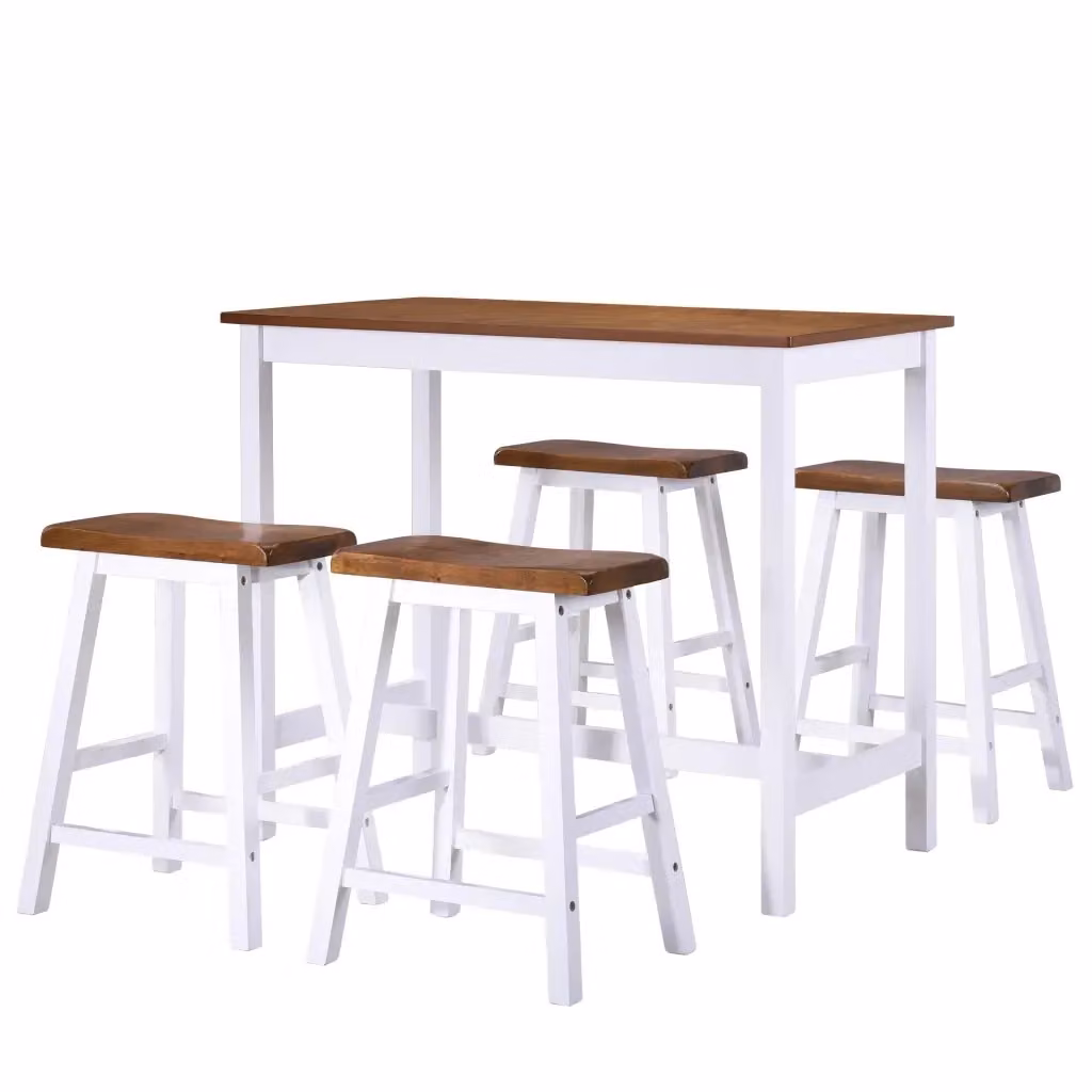 Set da Bar con Tavolo Rettangolare e 5 Sgabelli vidaXL in Legno e MDF, Bianco e Marrone – 2
