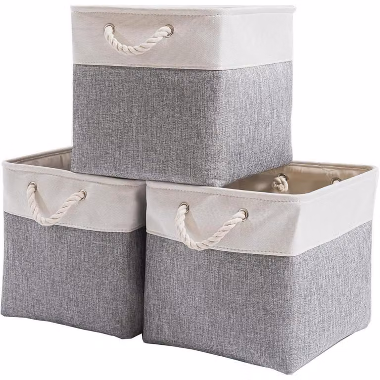 Contenitore in tessuto, 33x38x33 cm, grigio/bianco, set da 3