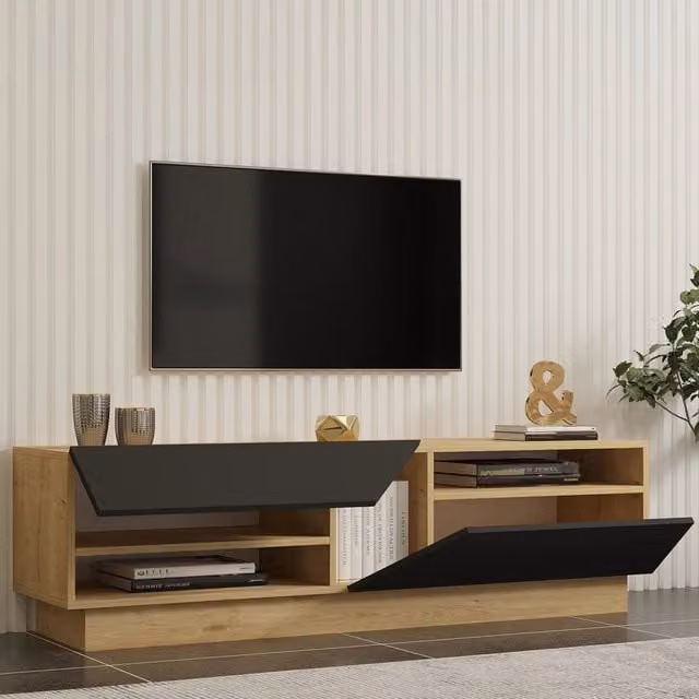 Mobile Porta TV Spilinga DMORA in Legno Nero Antracite e Rovere, L/P/H: 160 x 40 x 45 cm – 1