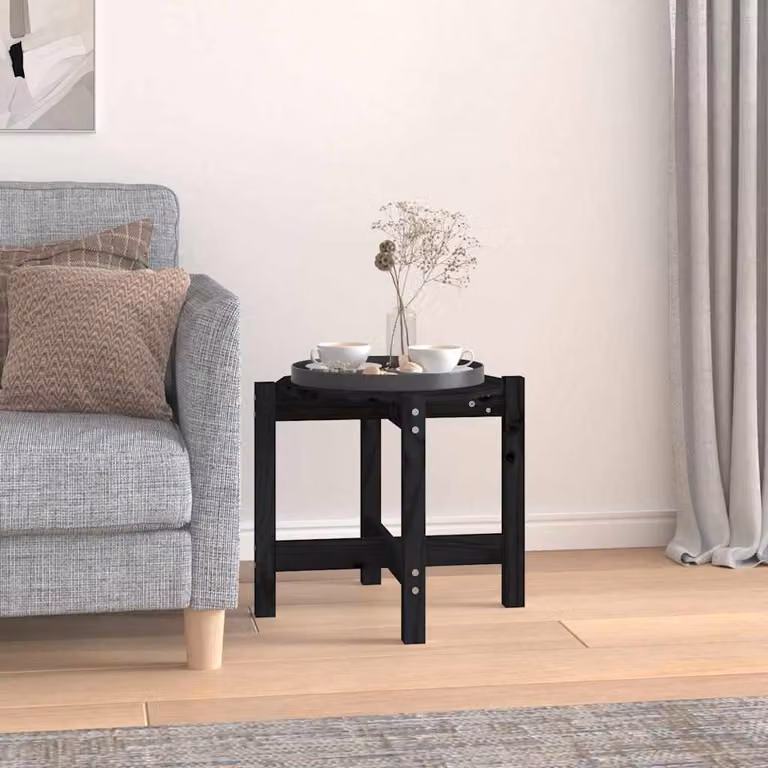 vidaXL Tavolino da Salotto Nero in Legno Massello di Pino, Diametro: 52,5 cm, Altezza: 45 cm