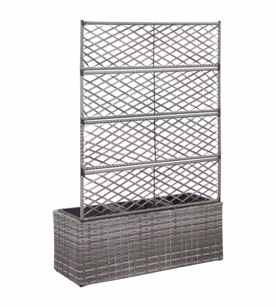 Letto Rialzato a Traliccio 3 Vasi 83x30x130cm Polyrattan Grigio