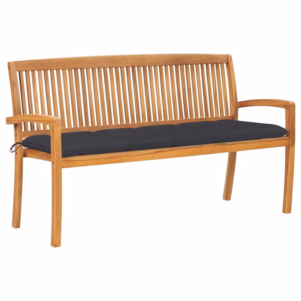 Panca da giardino impilabile con cuscino 159 cm in teak massiccio