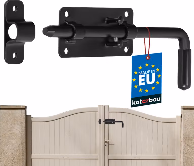 KOTARBAU® Chiavistello per Porta Acciaio Zincato e verniciato a polvere 220mm Nero Catenaccio per Cancelli Manico in Gomma Montaggio Sinistra Destra
