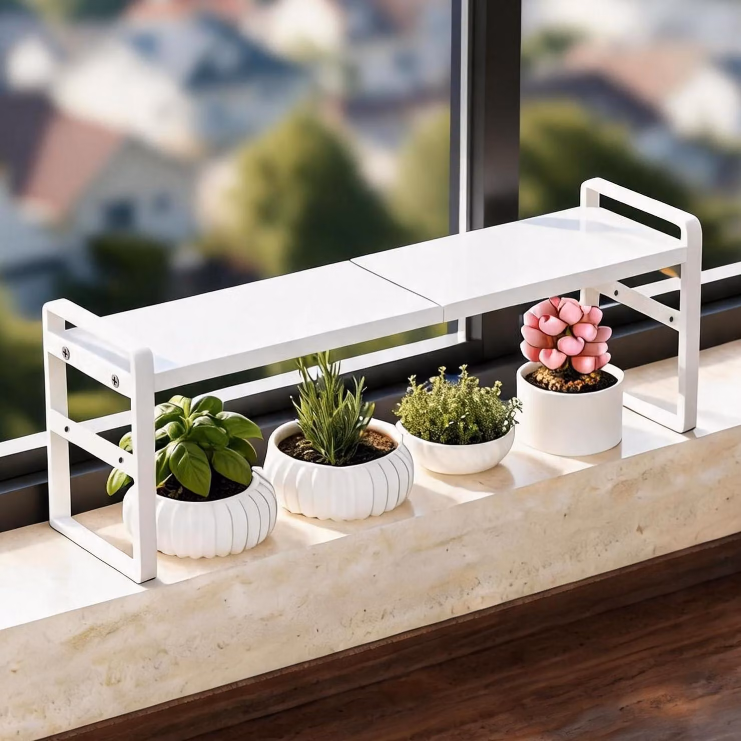 Organizzatore per ripiano della cucina, bianco, estensibile da 35 a 60 cm, confezione singola