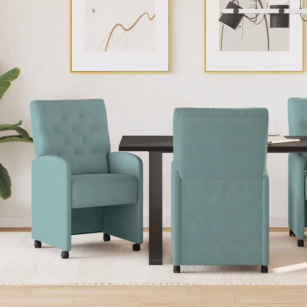 Set di 2 sedie da pranzo vidaXL in velluto verde con ruote, L: 58 cm, P: 67 cm, H: 97 cm – 1