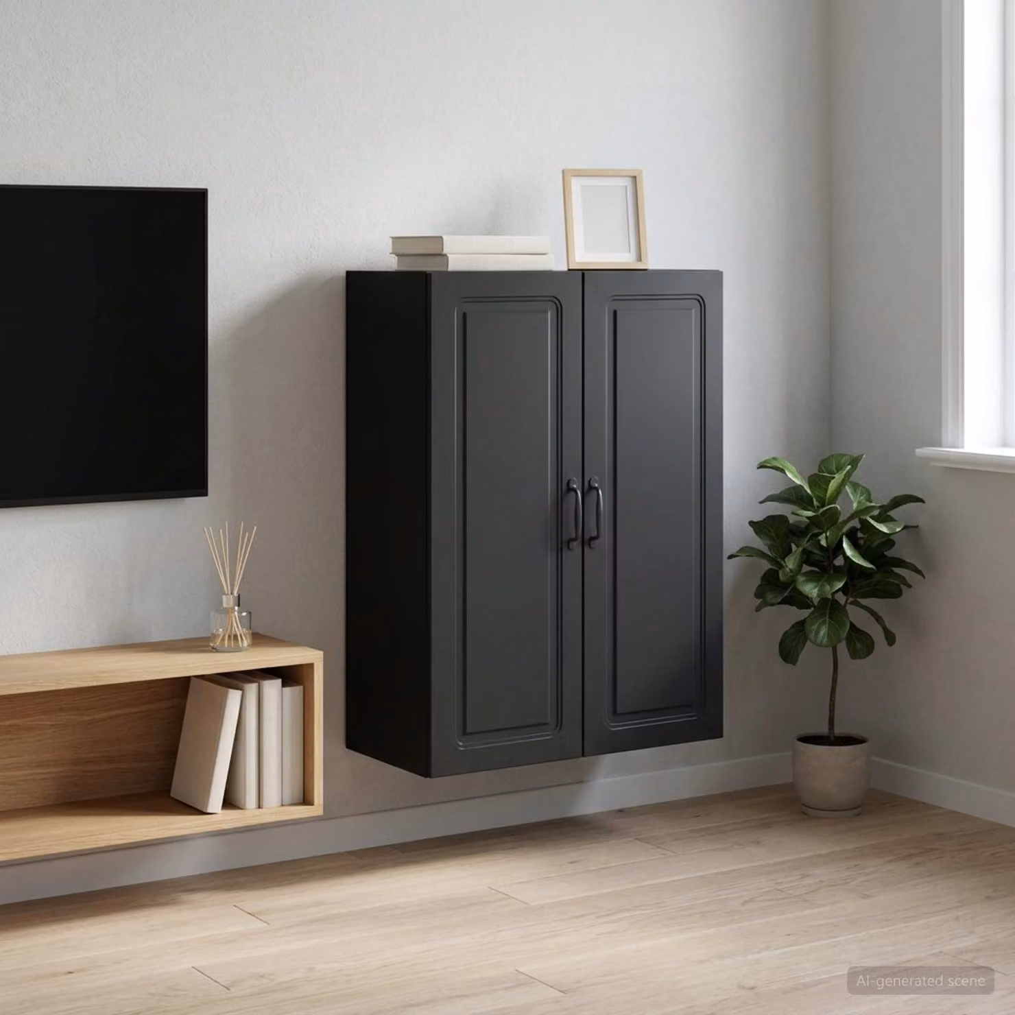vidaXL Mobiletto a muro in legno nero con ante a battente e ripiani regolabili L/P/H: 66 x 34,5 x 90 cm