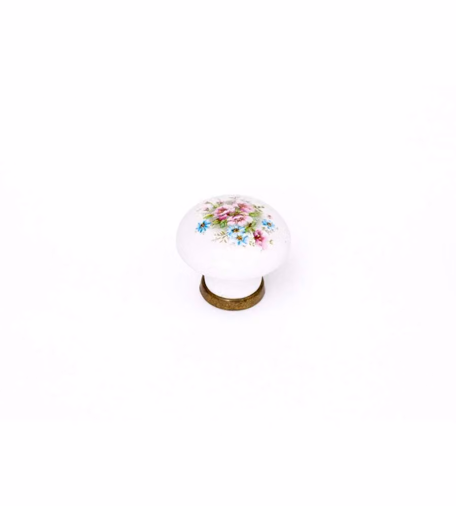 Pomolo fiori  in porcellana finitura oro/bianco 29 mm