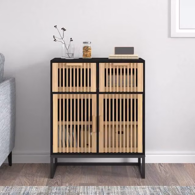 Credenza nera a parete vidaXL in legno e metallo per sala da pranzo L: 60 cm, P: 30 cm, H: 75 cm