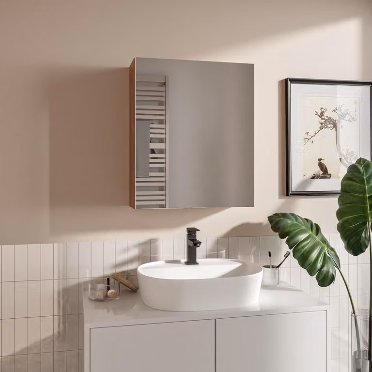 HAJDUK FURNITURE Armadietto da Bagno con Specchio 50x60 cm Sonoma Opaco - Mobile Pensile 3 Ripiani Salvaspazio con Soft-Close