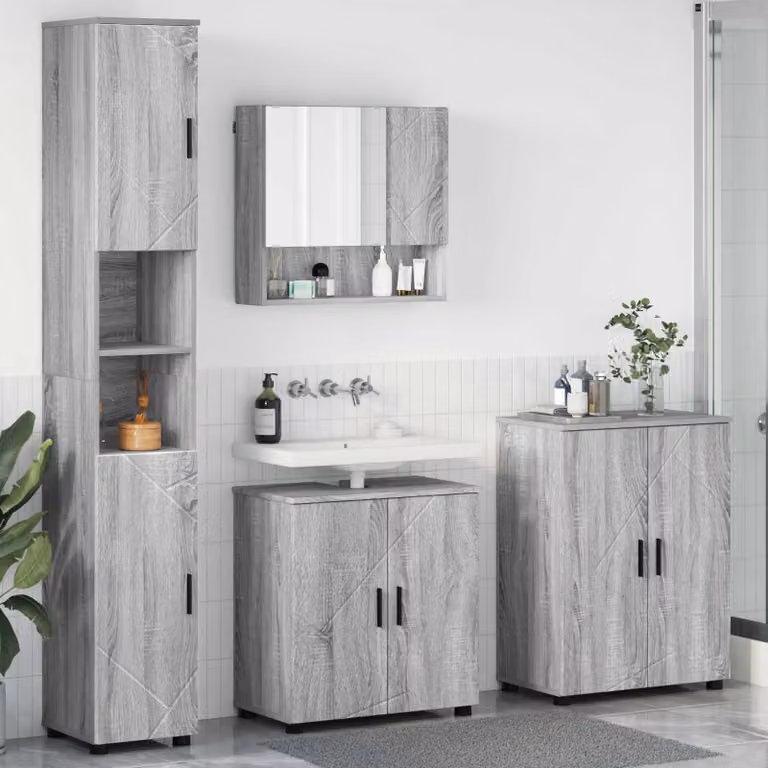 Set di mobili per il bagno moderno vidaXL in 4 pezzi Grigio, L/P/H: 61 x 35 x 64 cm