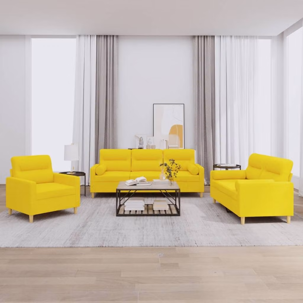 Maison Exclusive - Set divano a 3 pezzi con cuscini in tessuto giallo chiaro