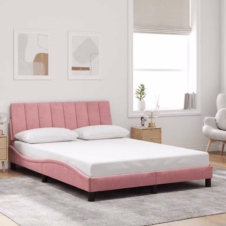 vidaXL Giroletto Hanko senza Materasso in Velluto Rosa L/P/H: 200 x 120 x 74,5 cm