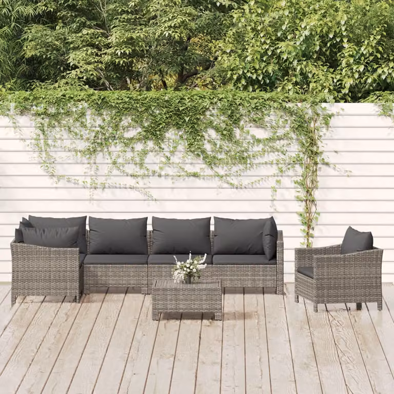The Living Store Set da salotto da giardino 7 pezzi con cuscini in poly rattan grigio