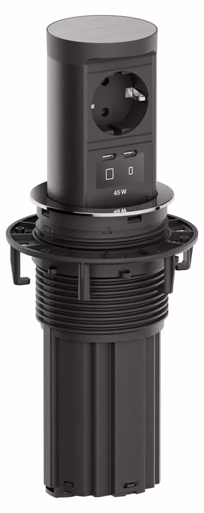 BACHMANN ELEVATOR2 1xCEE7/3 1xUSB C/C45W, aspetto in acciaio inossidabile, 2,0 m AEH