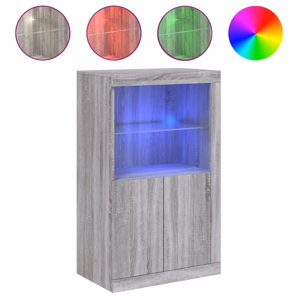 Armadietto moderno vidaXL con luci LED integrate in legno e vetro, colore grigio, da appendere a parete – 2