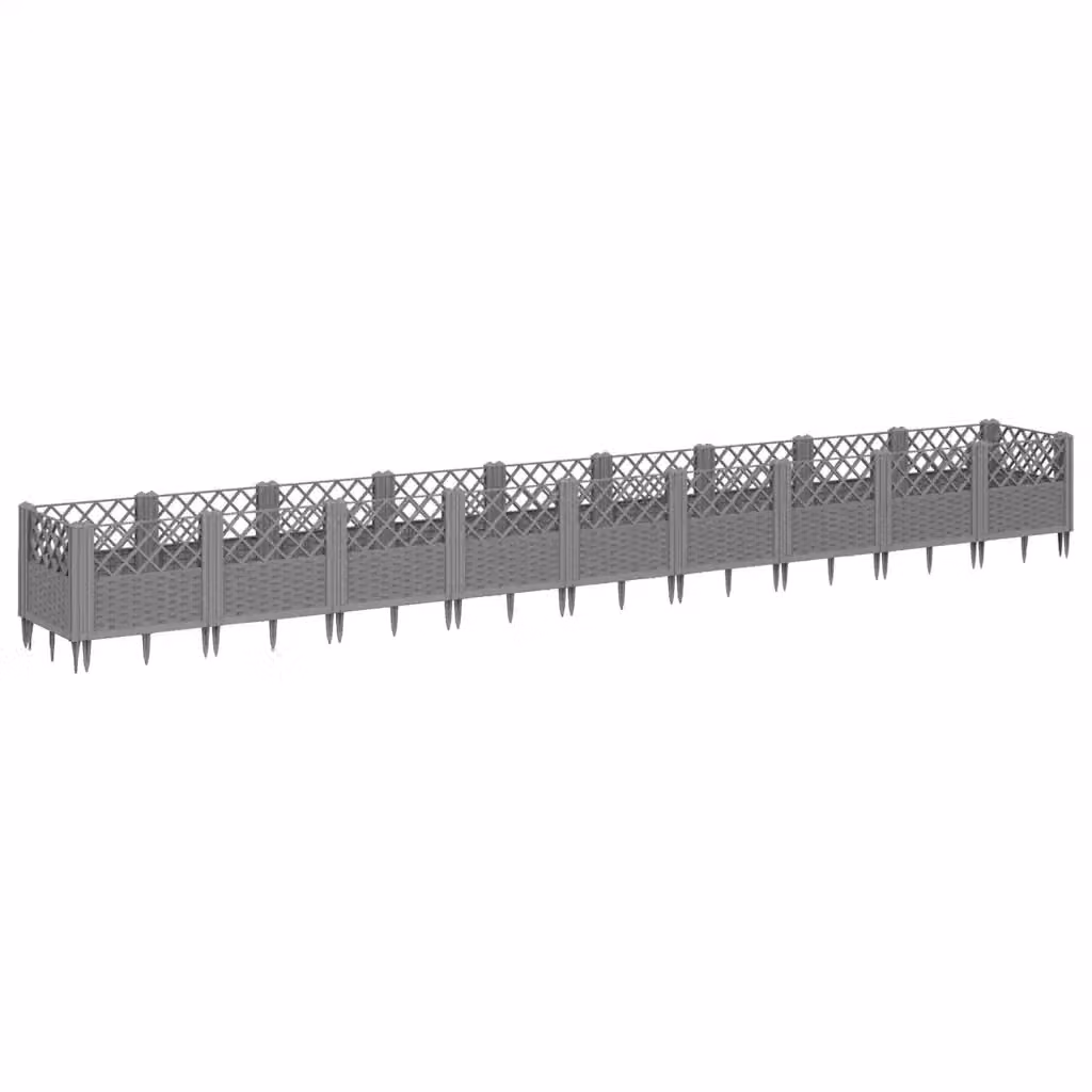 Fioriera da giardino Design Mania con picchetti per piante, letto rialzato in plastica grigio chiaro, L: 363,5 cm, P: 43,5 cm, H: 43,5 cm – 2