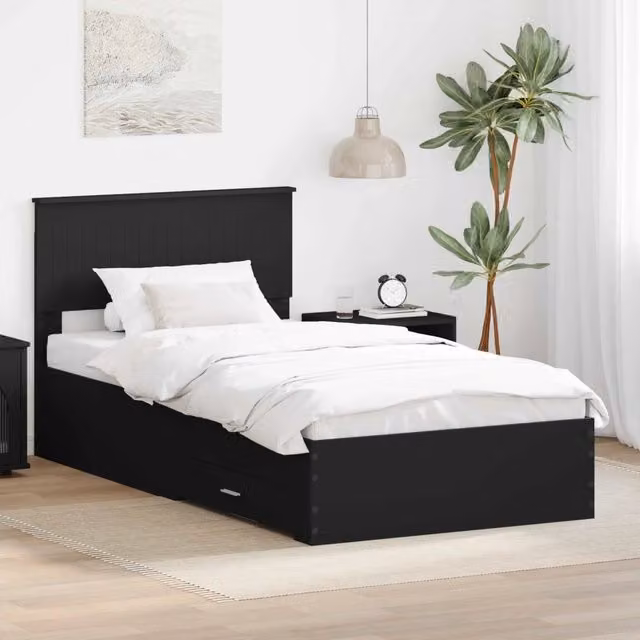 Letto moderno con cassetto vidaXL in legno nero e argento L: 100 cm, P: 200 cm, H: 90-203 cm