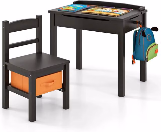 Set tavolo e sedie per bambini 59 x 40 x 51,5 cm spazio portaoggetti seduta ergonomica design moderno in legno massello caffè 20_0018109